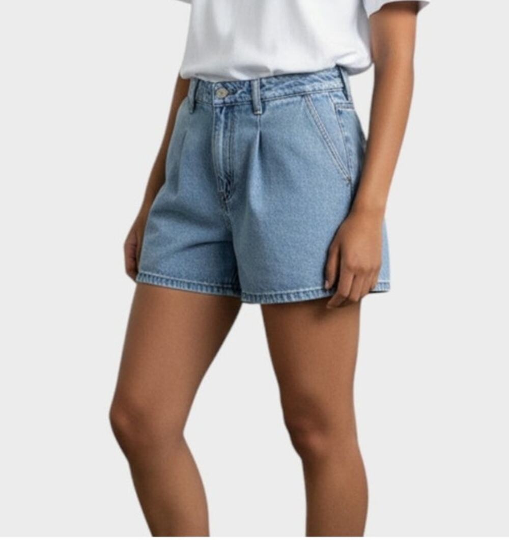 Shein Womens Large Blue Denim Shorts Pleated Cotton Polyester